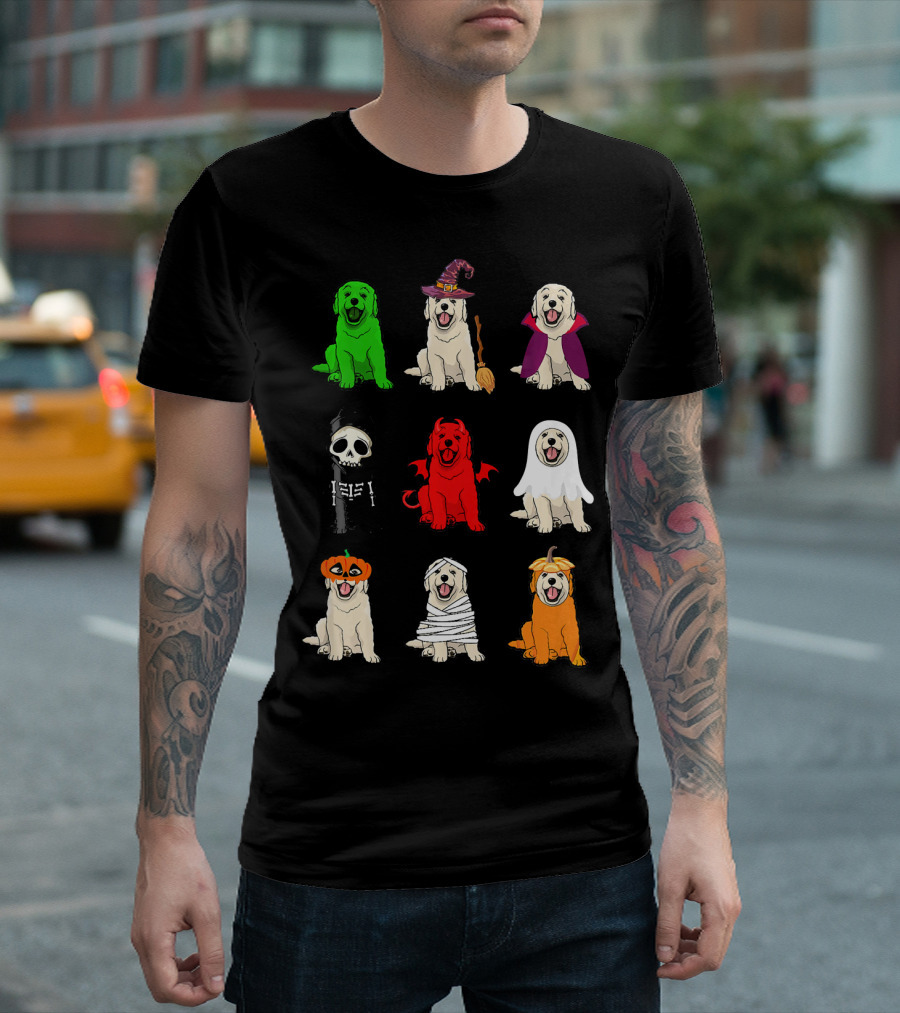 Golden Retrievers Halloween Costumes Funny Ghost Witch Pumpkin Mummy Devil Skeleton T-Shirt
