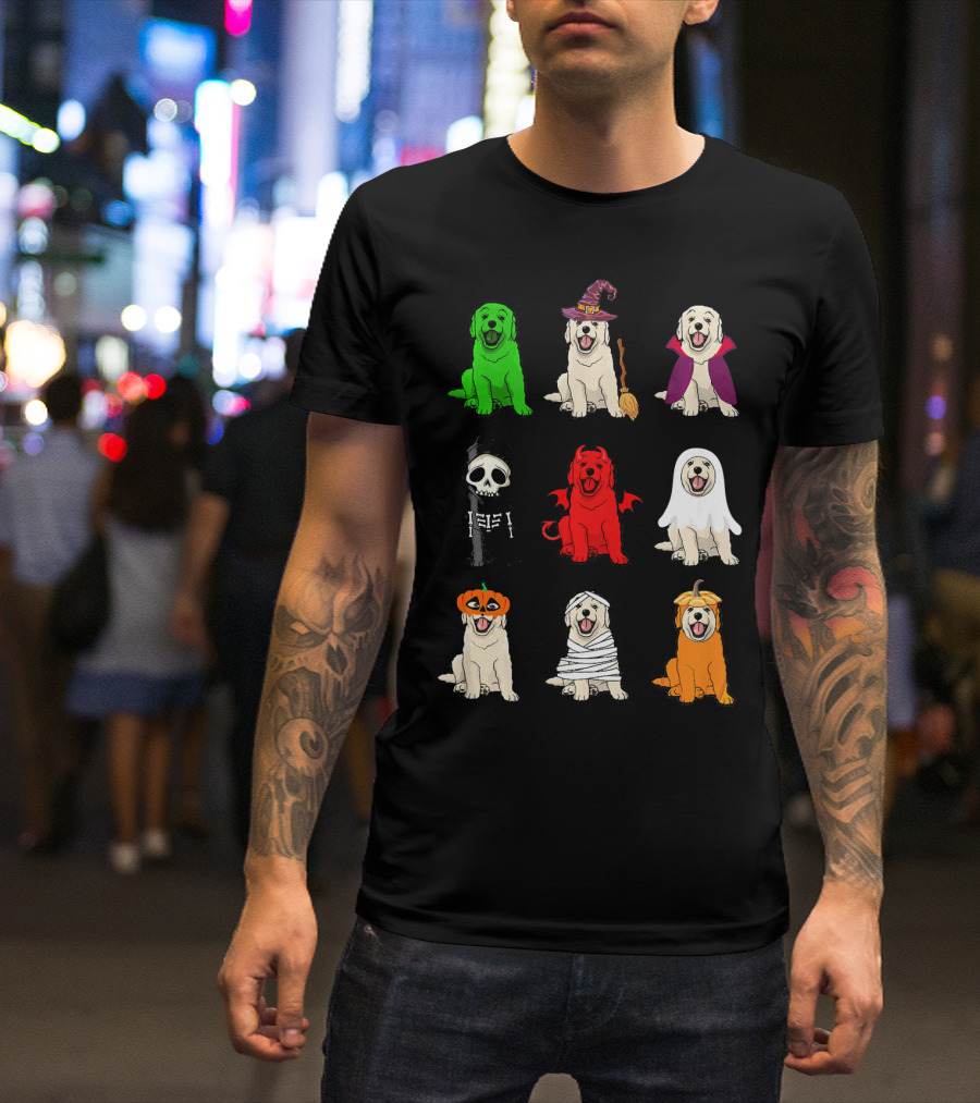 Golden Retrievers Halloween Costumes Funny Ghost Witch Pumpkin Mummy Devil Skeleton T-Shirt