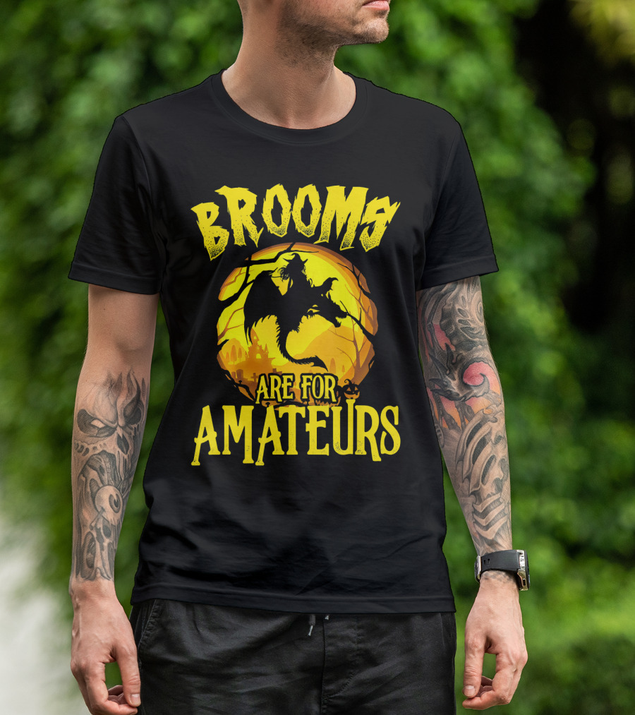 Brooms Are For Amateurs Halloween Witch Riding Dragon T-Shirt
