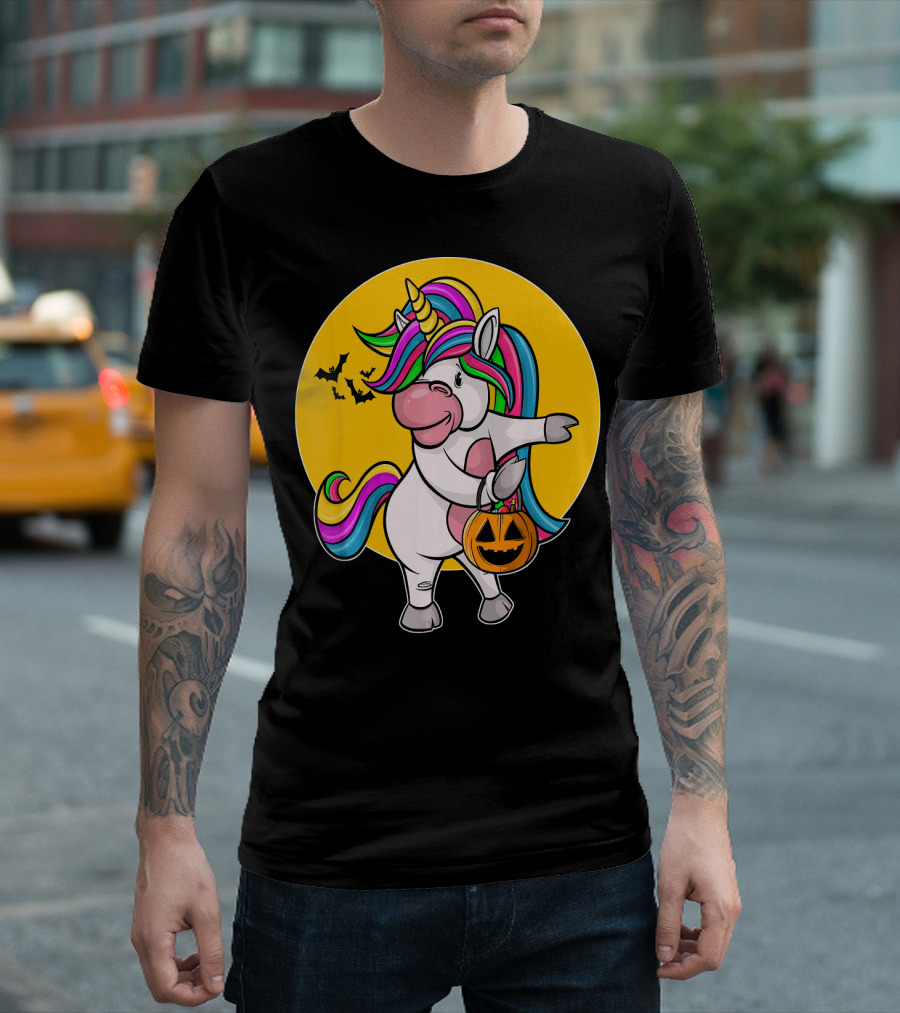 Flossing Unicorn Halloween Pumpkin And Bats T-Shirt