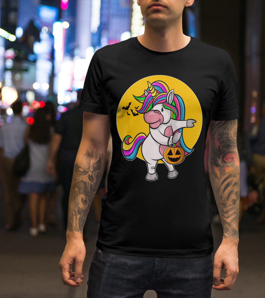 Flossing Unicorn Halloween Pumpkin And Bats T-Shirt