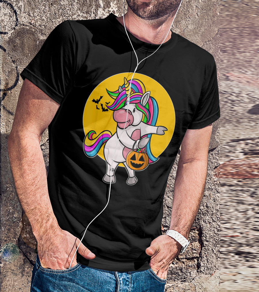 Flossing Unicorn Halloween Pumpkin And Bats T-Shirt