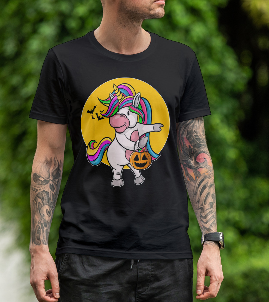 Flossing Unicorn Halloween Pumpkin And Bats T-Shirt