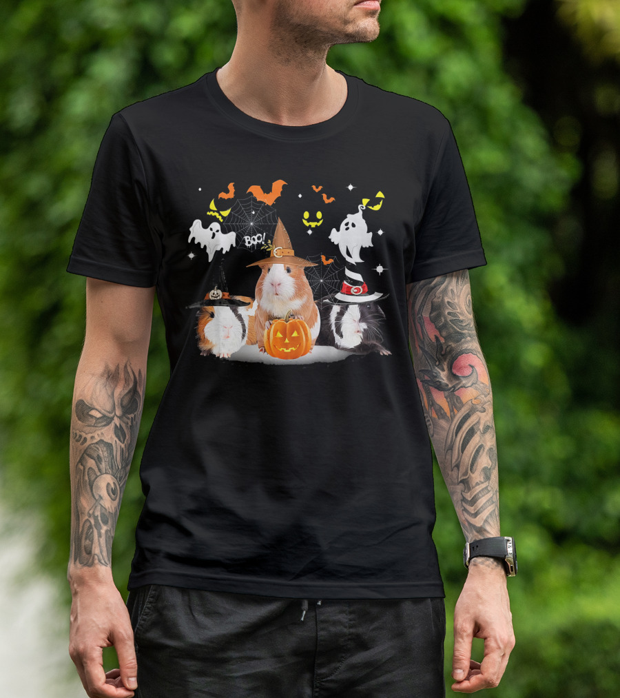 Halloween Cute Guinea Pig Witch Ghost Pumpkin Boo T-Shirt