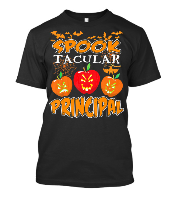 Spooktacular Principal Halloween Pumpkins And Bats T-Shirt