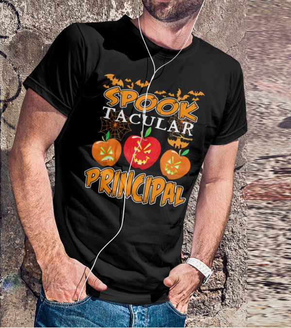 Spooktacular Principal Halloween Pumpkins And Bats T-Shirt