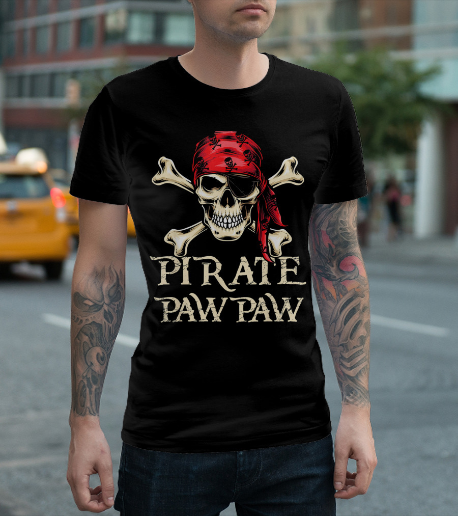 Pirate Paw Paw Skull And Crossbones Red Bandana T-Shirt