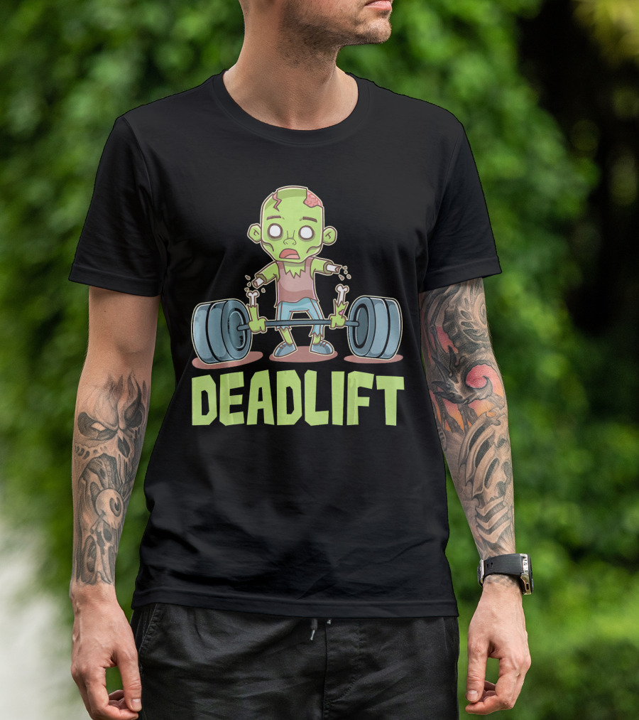 Deadlift Zombie Lifting Cartoon Undead Weightlifting T-Shirt