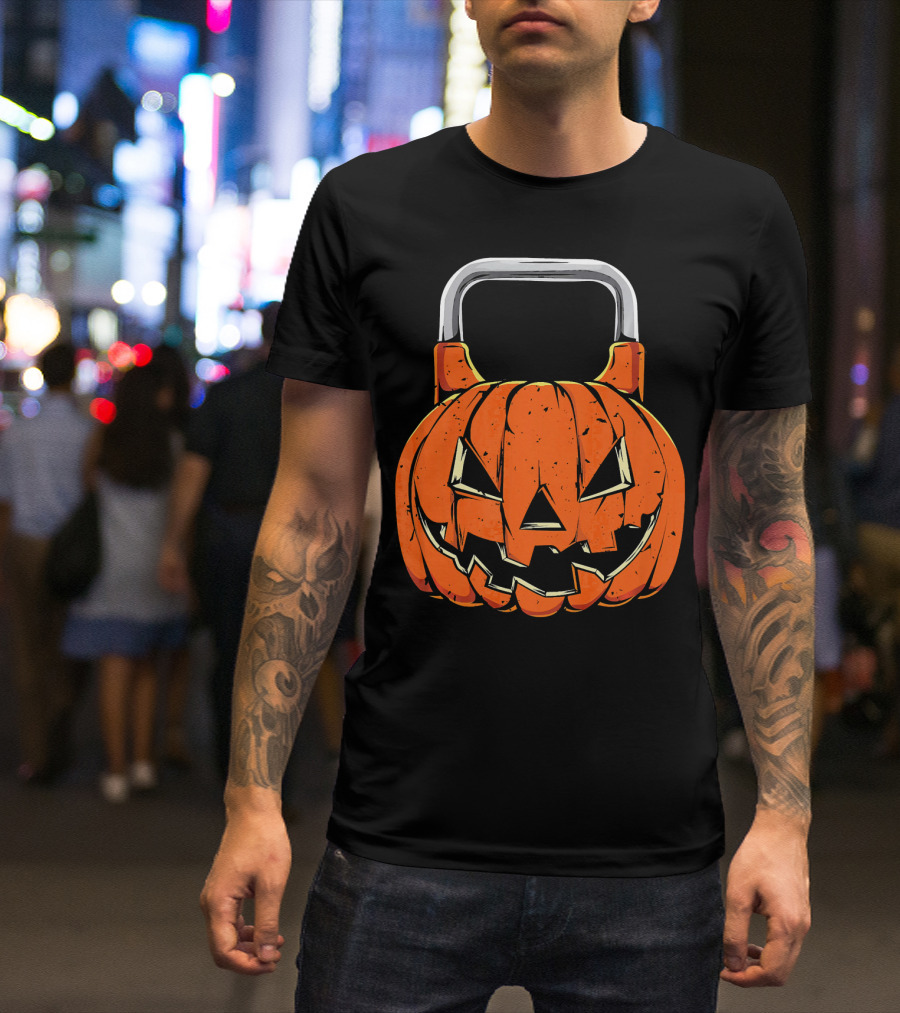 Kettlebell Fitness Gym And Spooky Pumpkin Halloween Workout T-Shirt