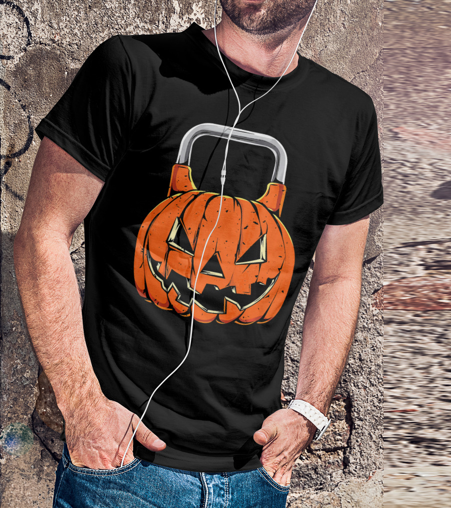 Kettlebell Fitness Gym And Spooky Pumpkin Halloween Workout T-Shirt
