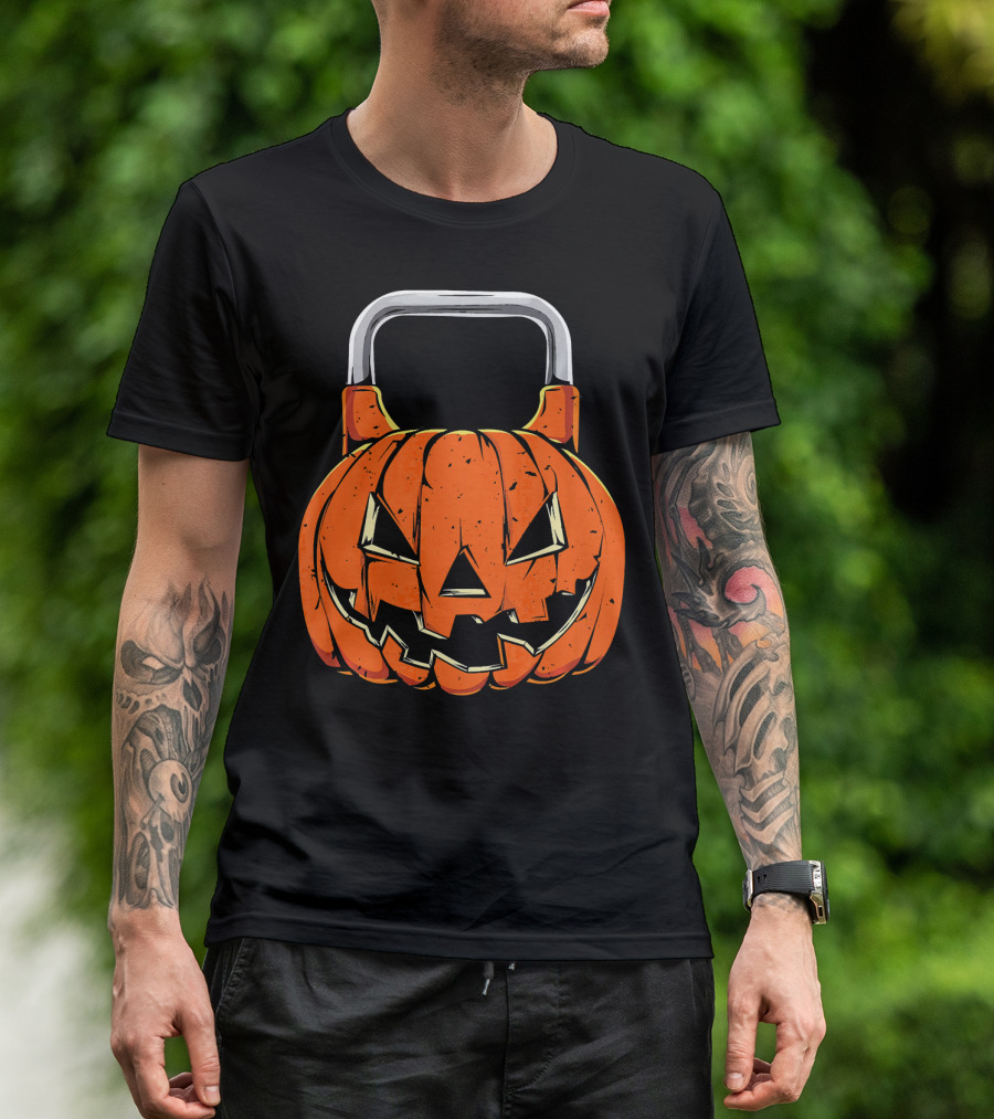 Kettlebell Fitness Gym And Spooky Pumpkin Halloween Workout T-Shirt