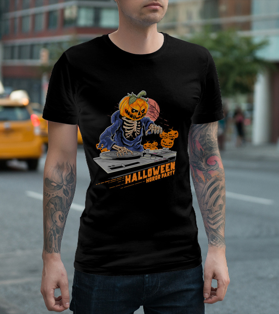 Halloween Horror Party Jack o Lantern DJ Pumpkin Halloween Horr T-Shirt