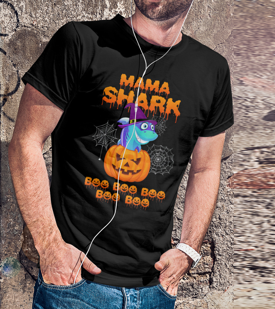 Mama Shark Halloween Boo Boo Boo Boo Boo Pumpkin Witch Hat T-Shirt