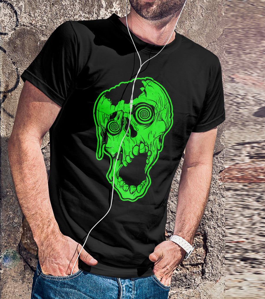 Retro Neon Zombie Skull Skateboarding Style 80s T-Shirt