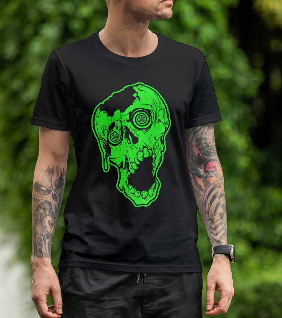 Retro Neon Zombie Skull Skateboarding Style 80s T-Shirt