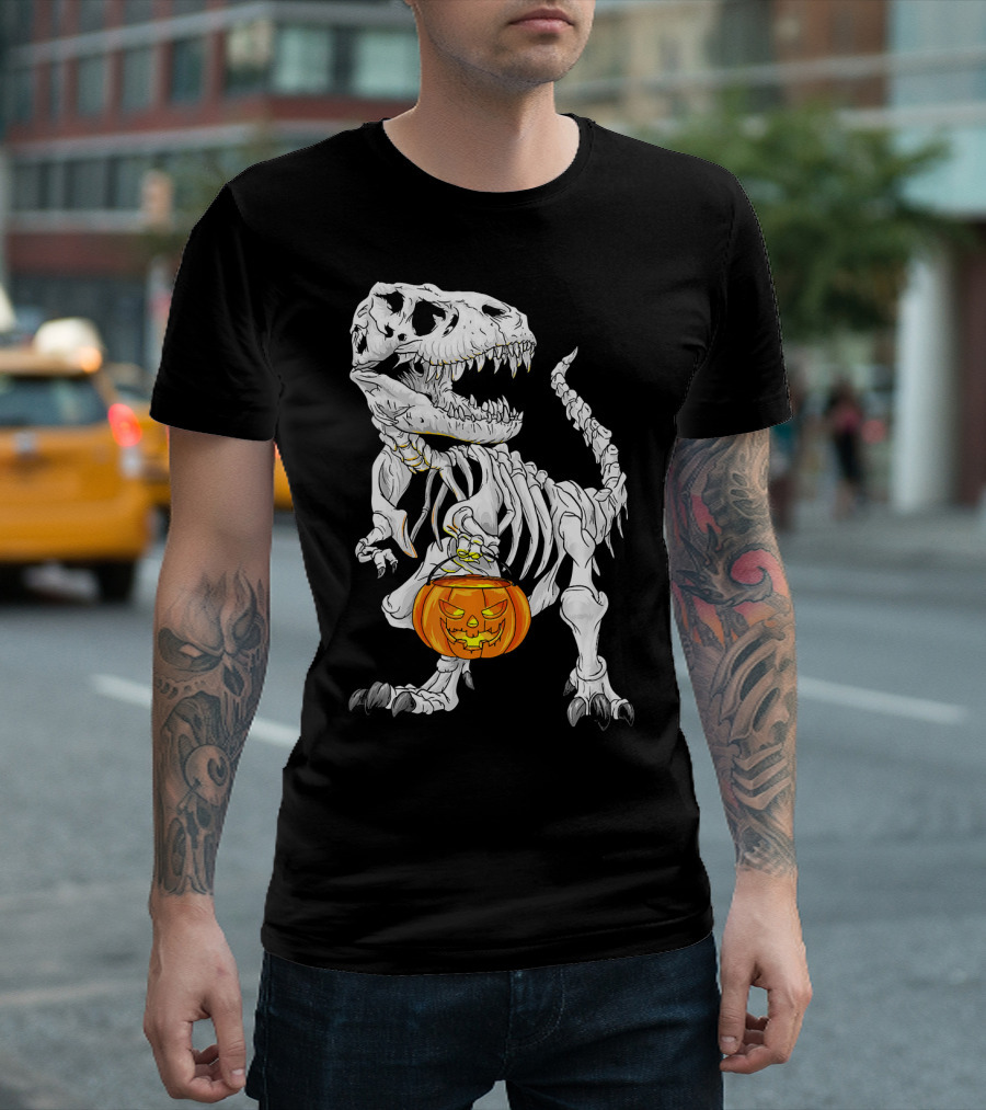 T Rex Skeleton Halloween Costume Dinosaur Pumpkin T-Shirt