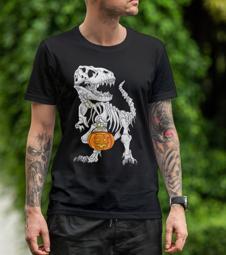 T Rex Skeleton Halloween Costume Dinosaur Pumpkin T-Shirt