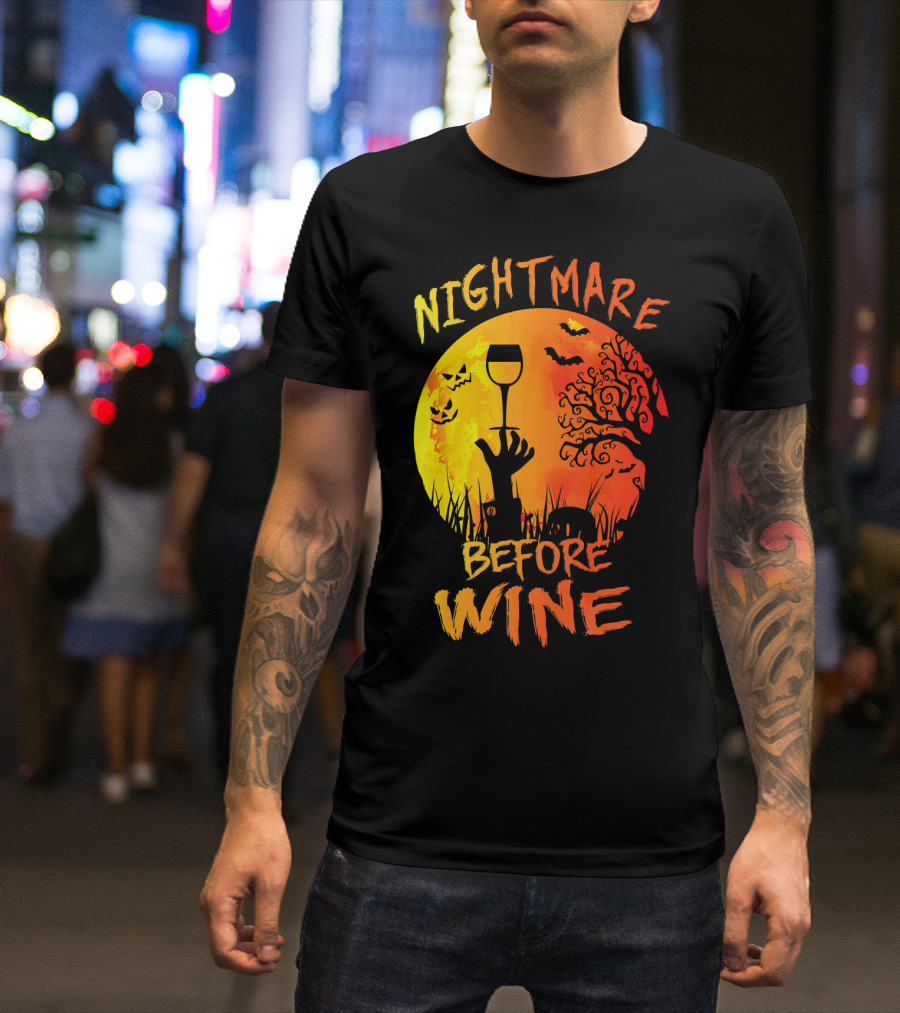 Nightmare Before Wine Halloween Scary Moon Scene T-Shirt