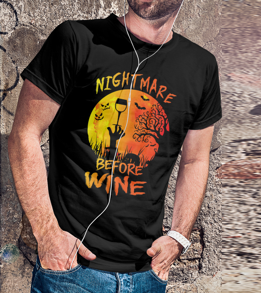 Nightmare Before Wine Halloween Scary Moon Scene T-Shirt