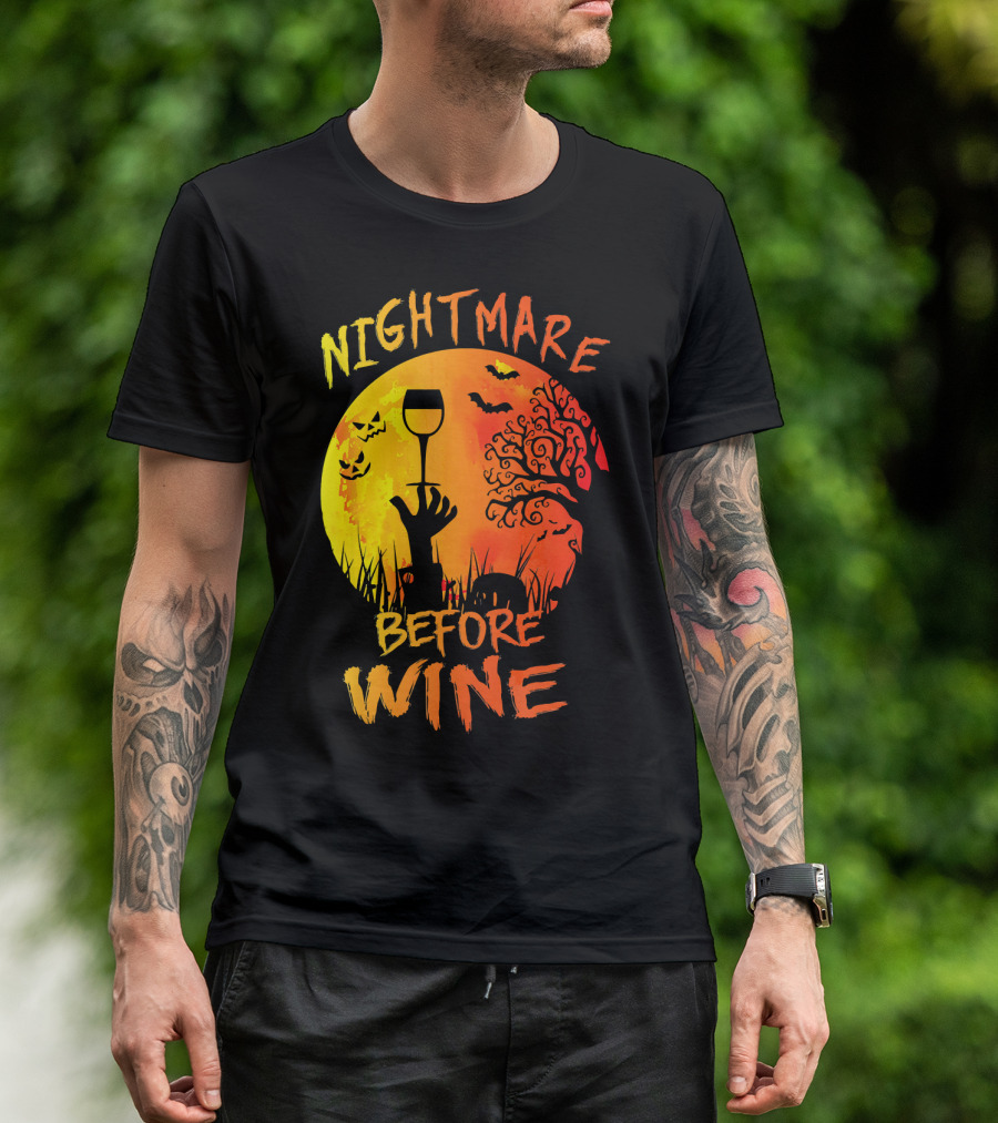 Nightmare Before Wine Halloween Scary Moon Scene T-Shirt
