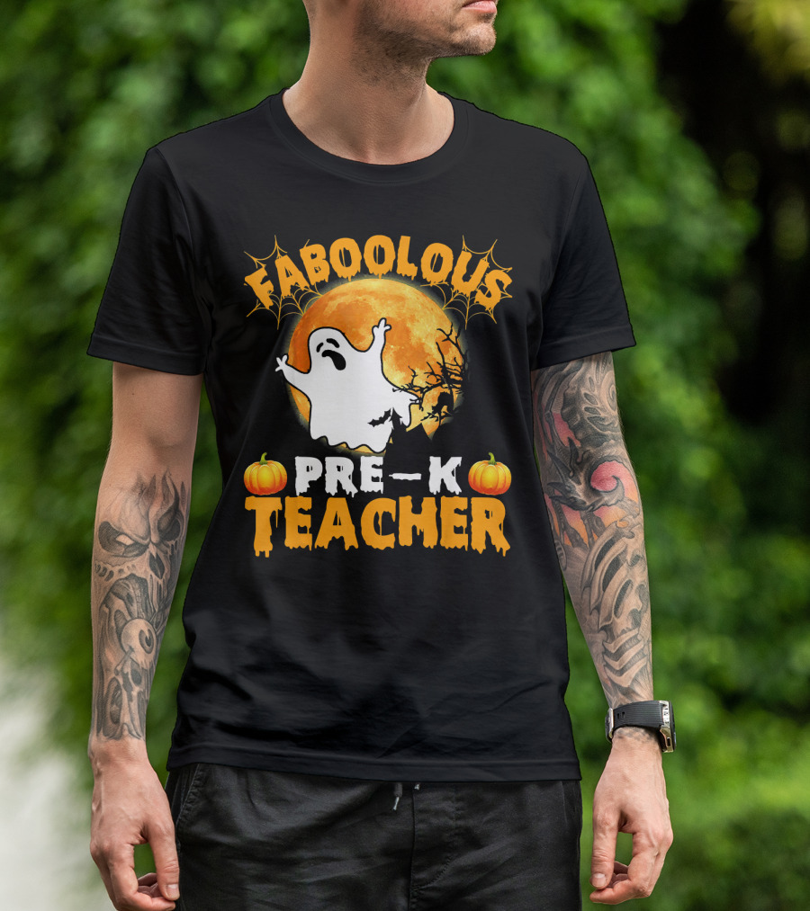 Faboolous Pre K Teacher Moon Ghost Pumpkin Halloween T-Shirt