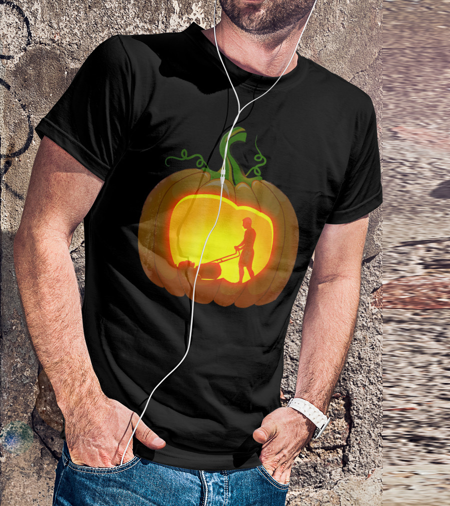 Pumpkin Jack-O'-Lantern With Lawn Mower T-Shirt