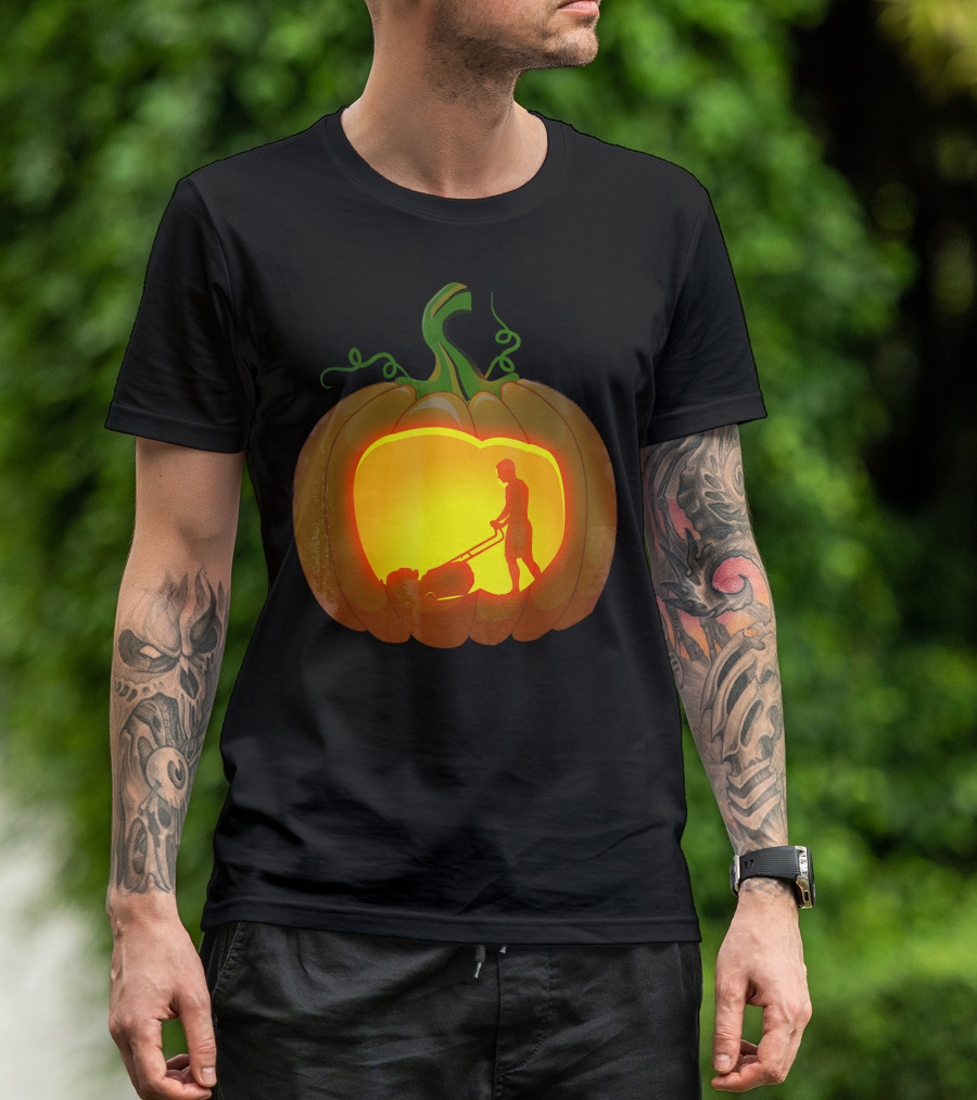 Pumpkin Jack-O'-Lantern With Lawn Mower T-Shirt