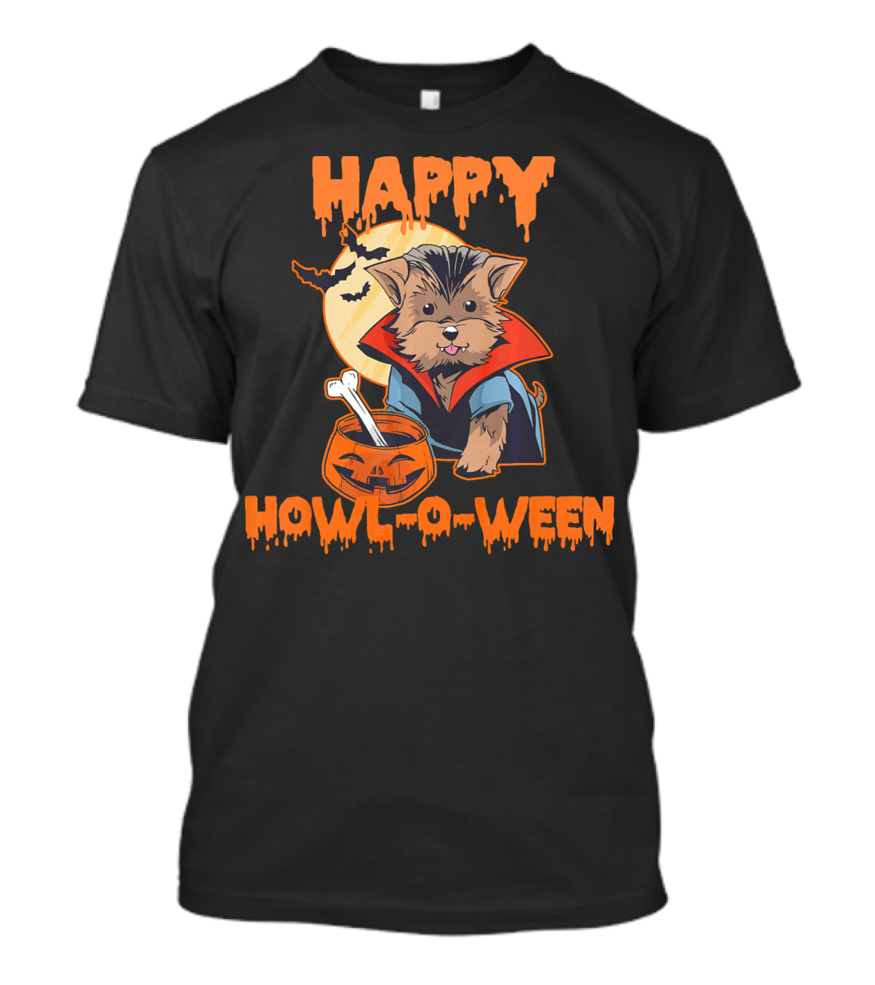 HAPPY HOWL O WEEN Morkie Vampire Moon Pumpkin T-Shirt