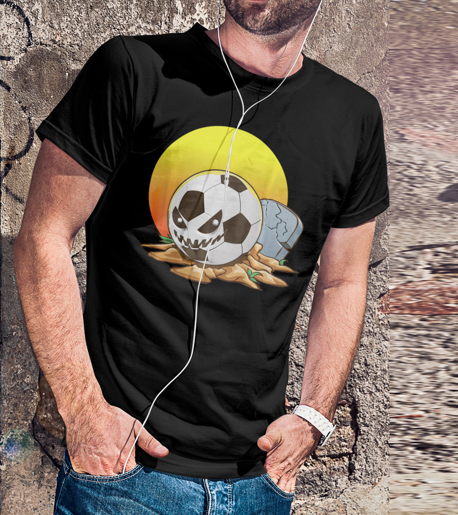Soccer Halloween Goal With Spooky Jack-O'-Lantern Face And Graveyard Scene T-Shirt
