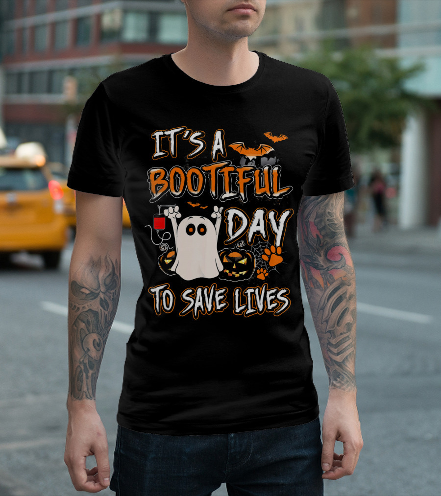 It's A Bootiful Day To Save Lives Bat Ghost Paw Pumpkin T-Shirt