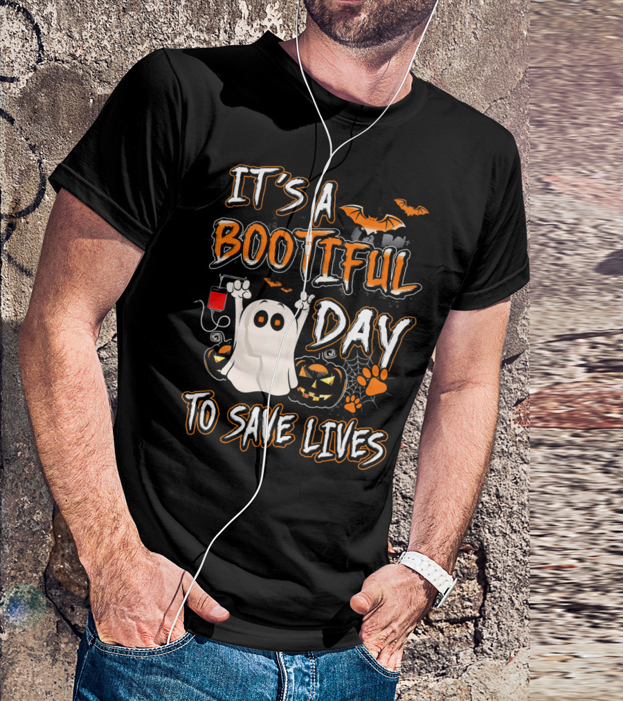 It's A Bootiful Day To Save Lives Bat Ghost Paw Pumpkin T-Shirt