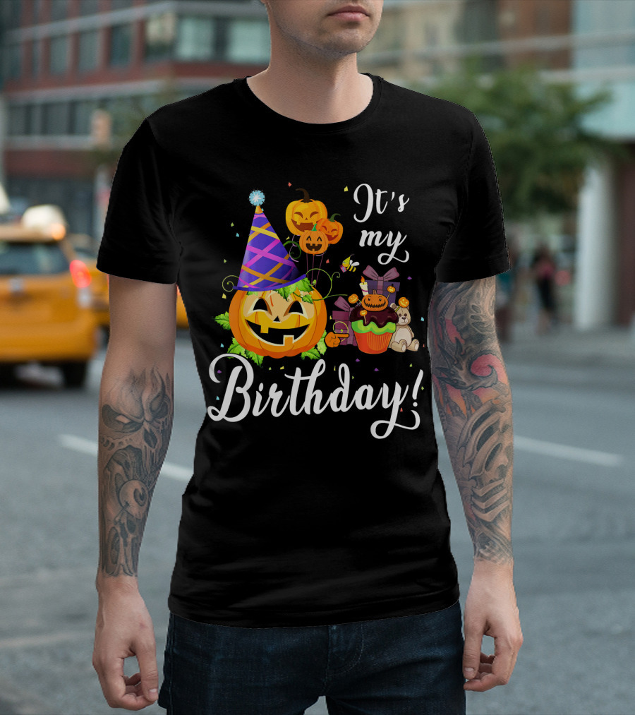It's My Birthday Cute Pumpkin with Party Hat and Cupcake Fun T-Shirt