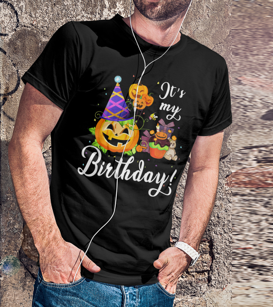 It's My Birthday Cute Pumpkin With Party Hat And Cupcake Fun T-Shirt