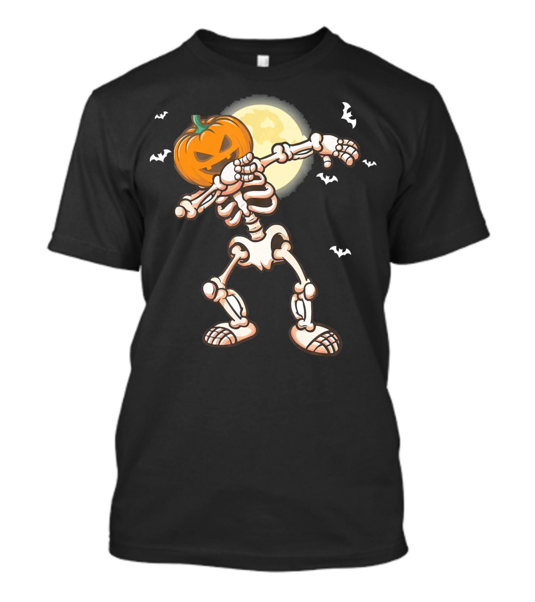 Skeleton Dabbing With Pumpkin Head And Bats T-Shirt
