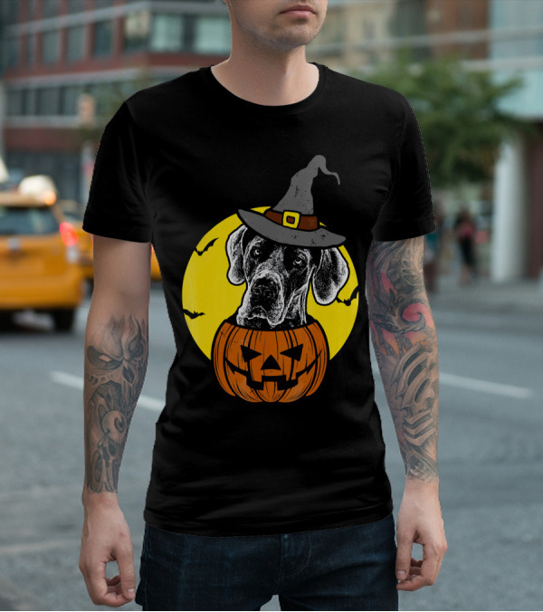 Great Dane Pumpkin Witch Halloween Scary T-Shirt