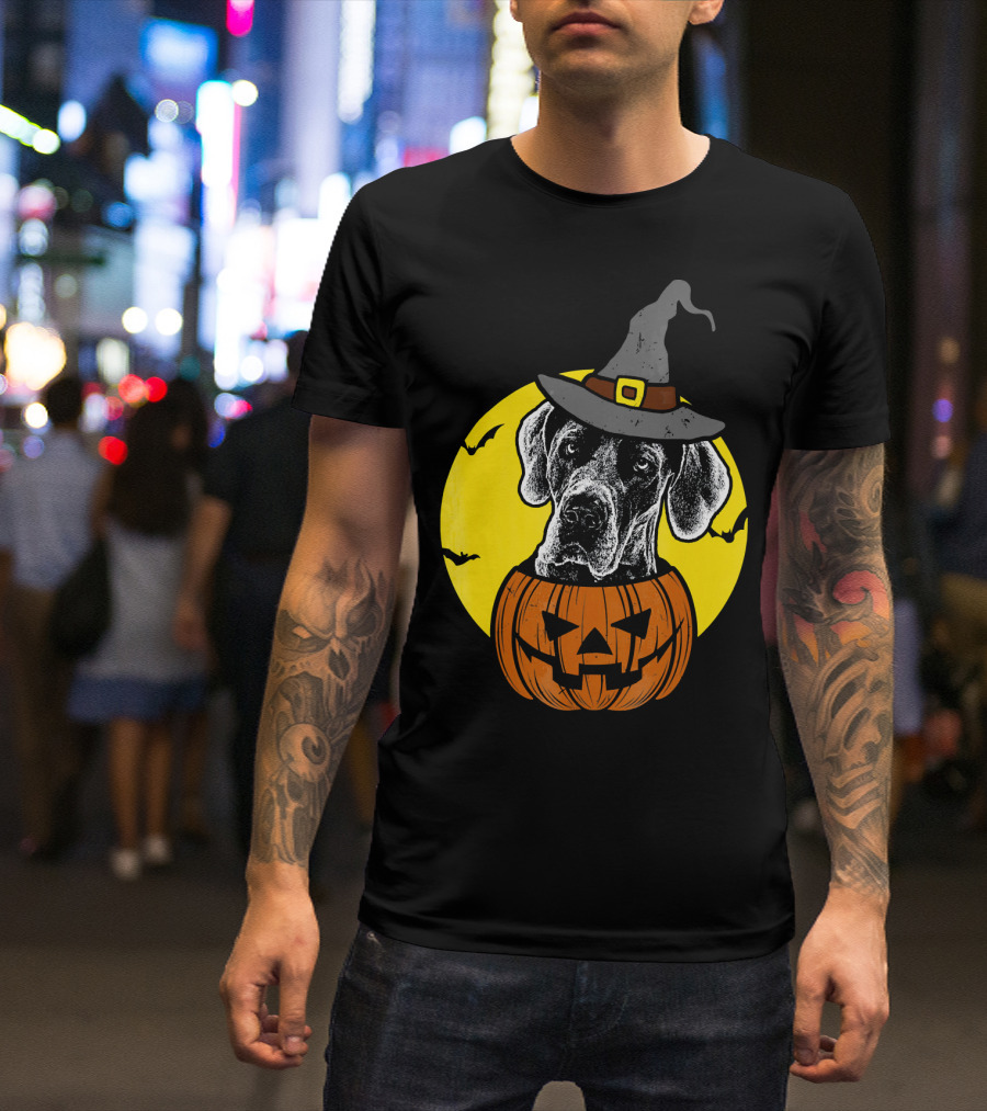 Great Dane Pumpkin Witch Halloween Scary T-Shirt