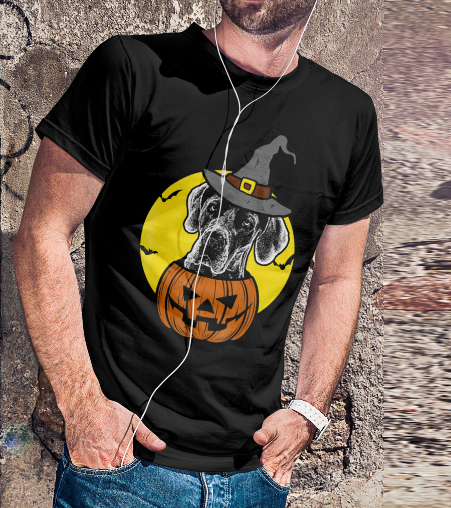 Great Dane Pumpkin Witch Halloween Scary T-Shirt
