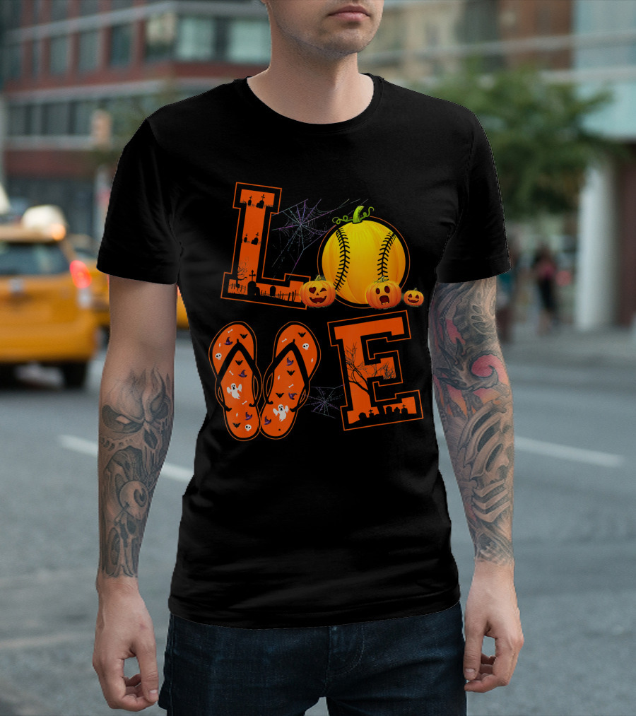 LOVE Halloween Softball Pumpkin T-Shirt