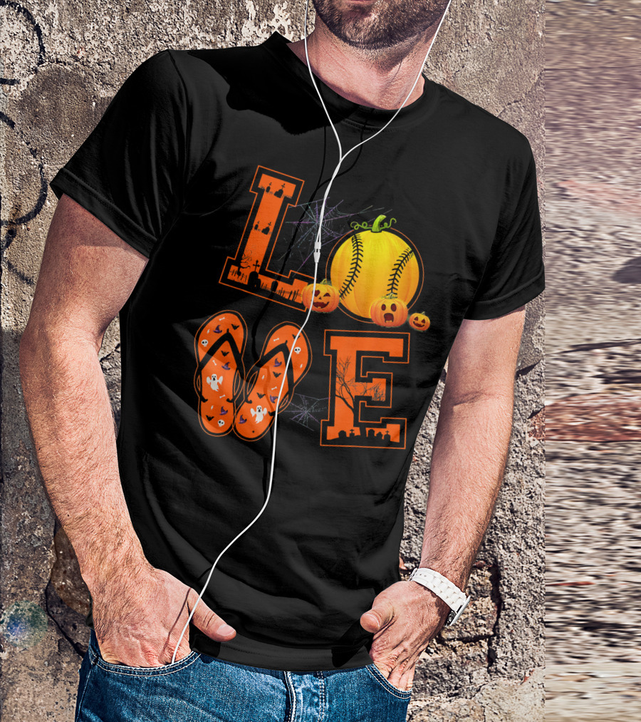 LOVE Halloween Softball Pumpkin T-Shirt