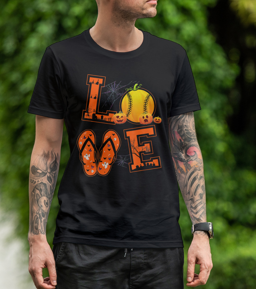 LOVE Halloween Softball Pumpkin T-Shirt