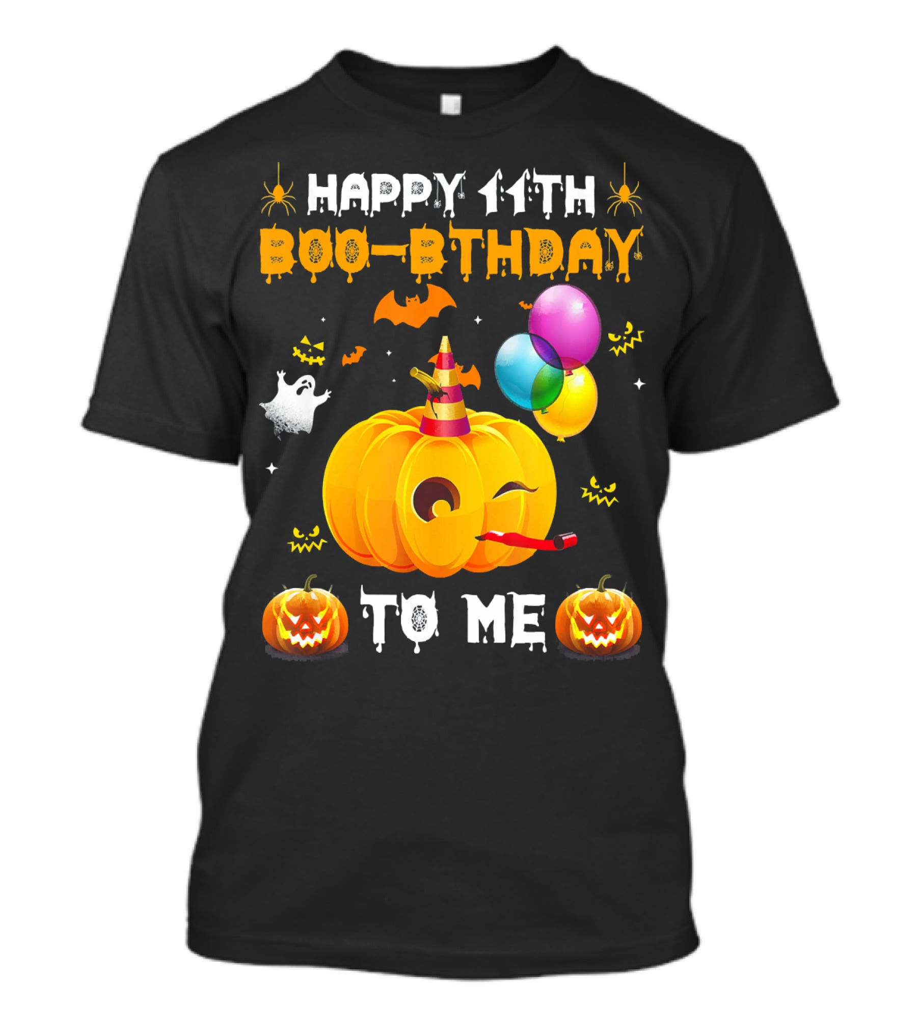 Happy 11th Boo-Pthday To Me Halloween Pumpkin And Balloons T-Shirt
