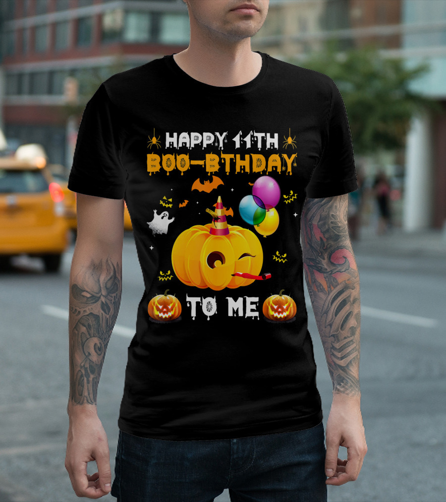 Happy 11th Boo-Pthday To Me Halloween Pumpkin And Balloons T-Shirt