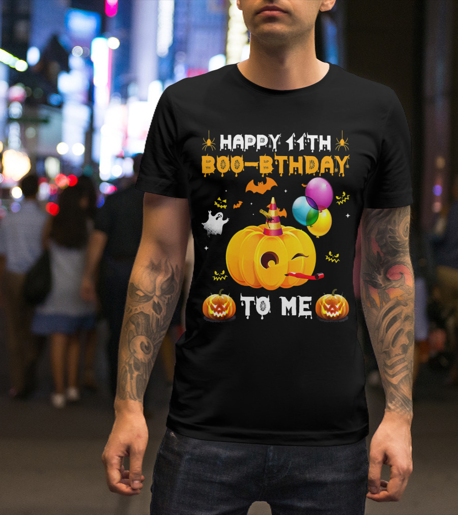 Happy 11th Boo-Pthday To Me Halloween Pumpkin And Balloons T-Shirt