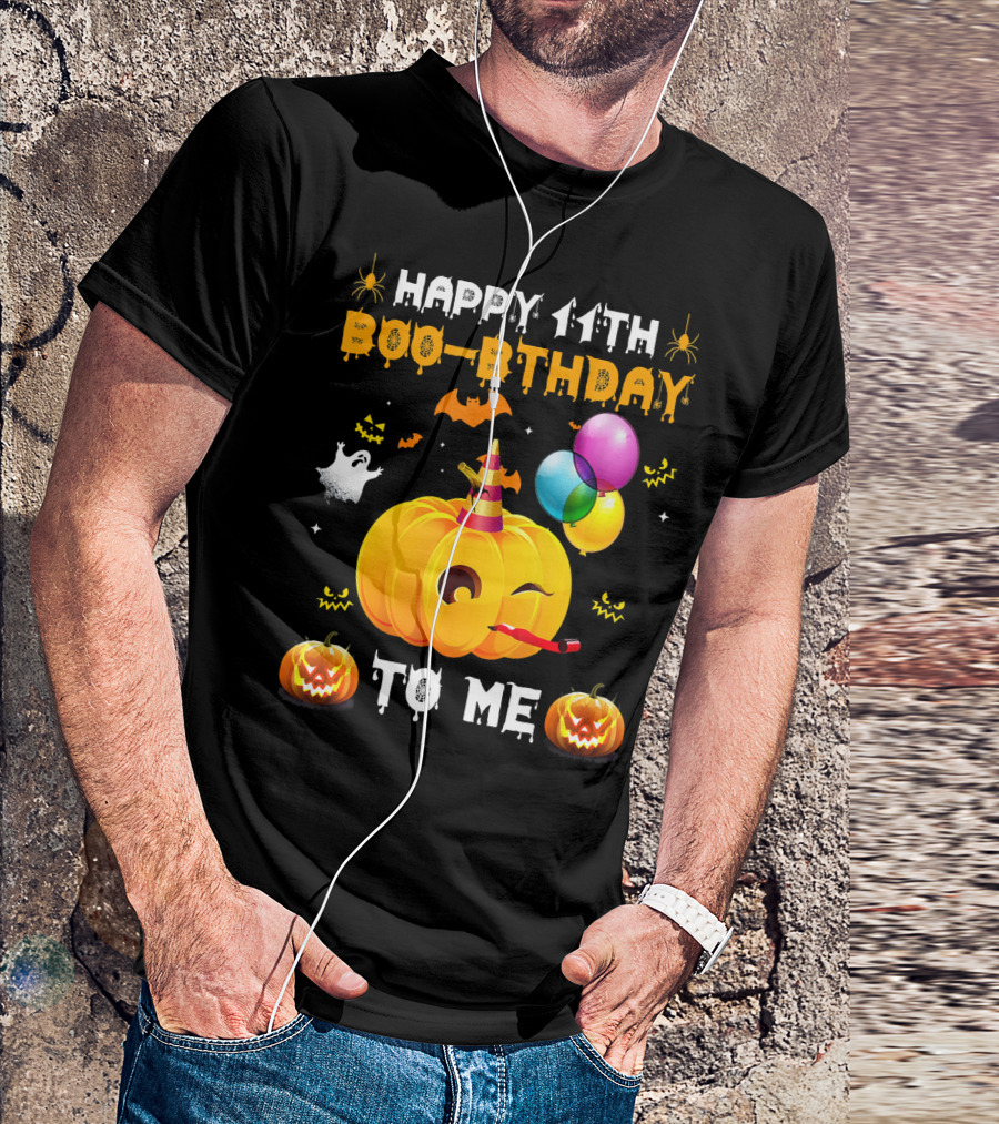 Happy 11th Boo-Pthday To Me Halloween Pumpkin And Balloons T-Shirt