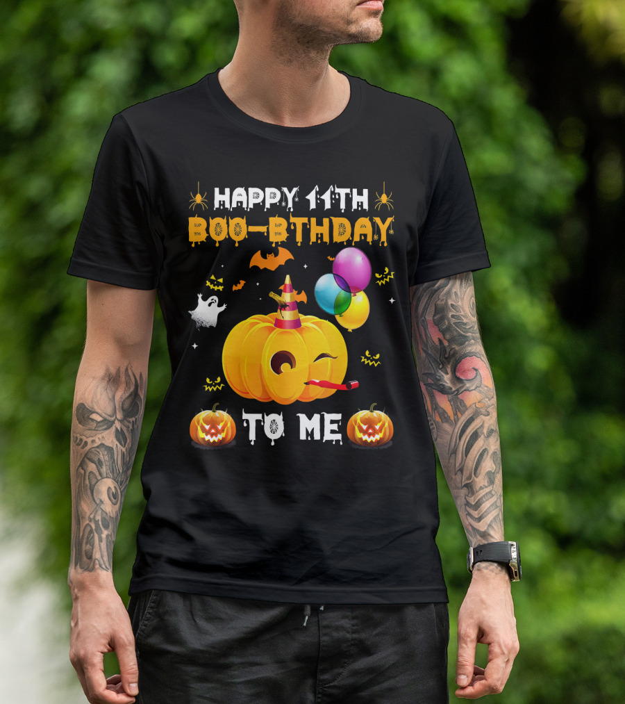 Happy 11th Boo-Pthday To Me Halloween Pumpkin And Balloons T-Shirt