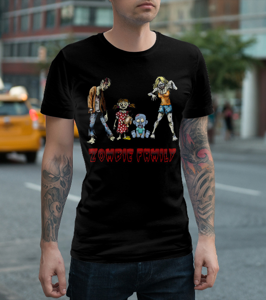 Zombie Family Funny Zombies Hall Creepy Cartoon Characters T-Shirt