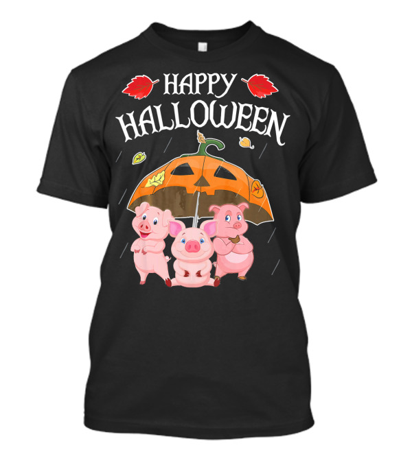 Happy Halloween Pigs Under Jack-o'-Lantern Umbrella T-Shirt