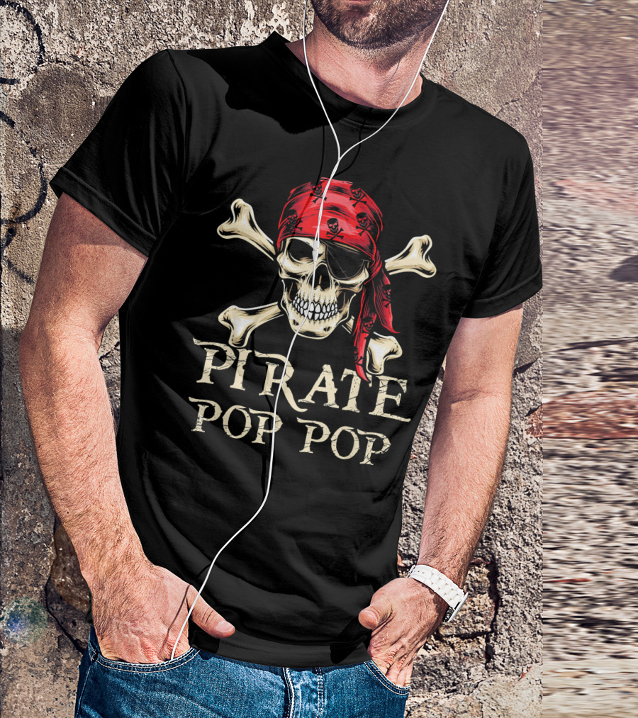 Pirate Pop Pop Skull With Crossbones And Red Bandana T-Shirt