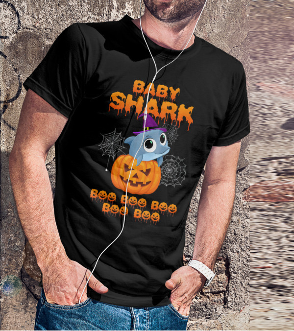 Baby Shark Halloween Boo Boo Boo Pumpkin Witch Hat Spider Webs T-Shirt