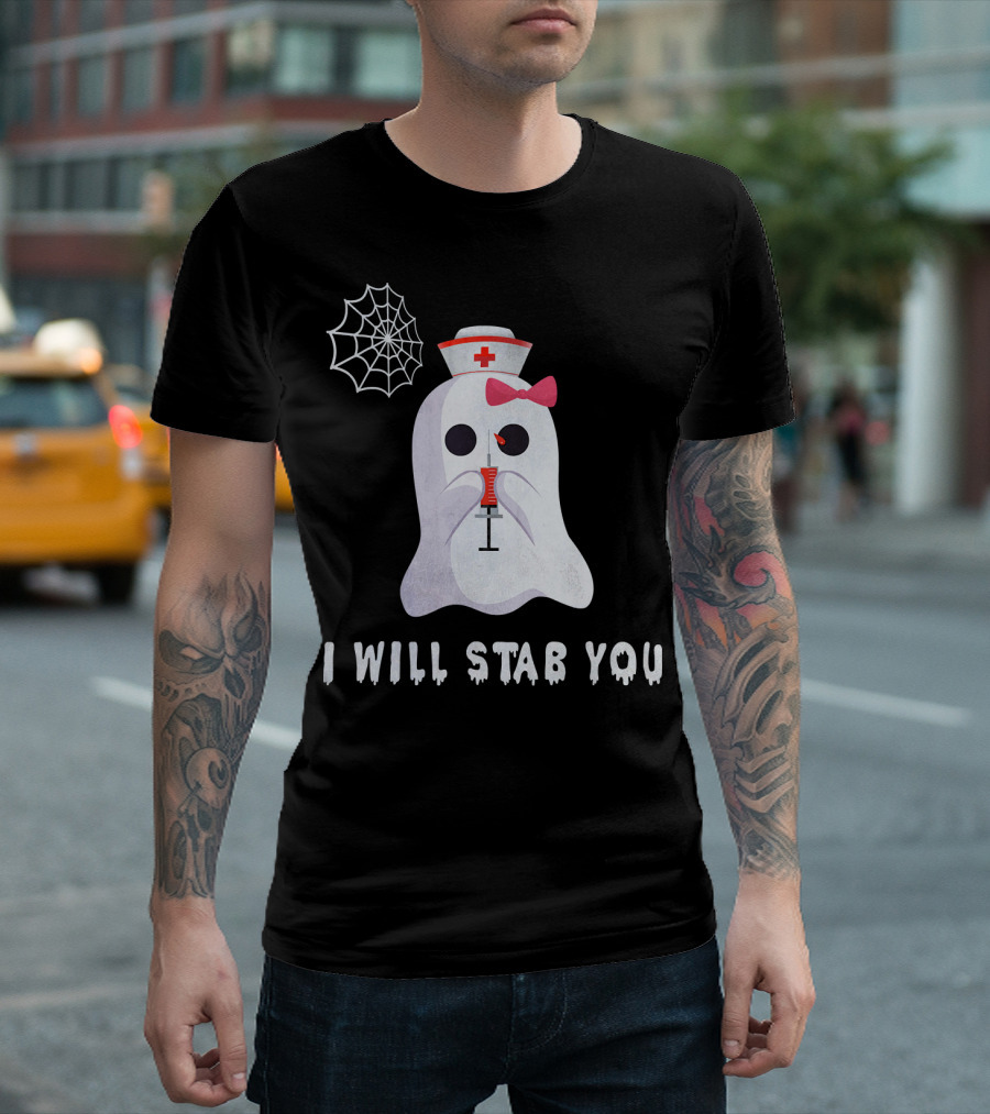 I Will Stab You Ghost Nurse Syringe Spider Web T-Shirt